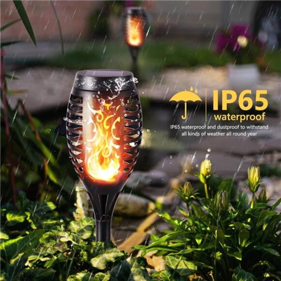Solar Halloween Lights Outdoor, 12 Pack Solar Torch Lights with Flickering Flame - Picture 3 of 6